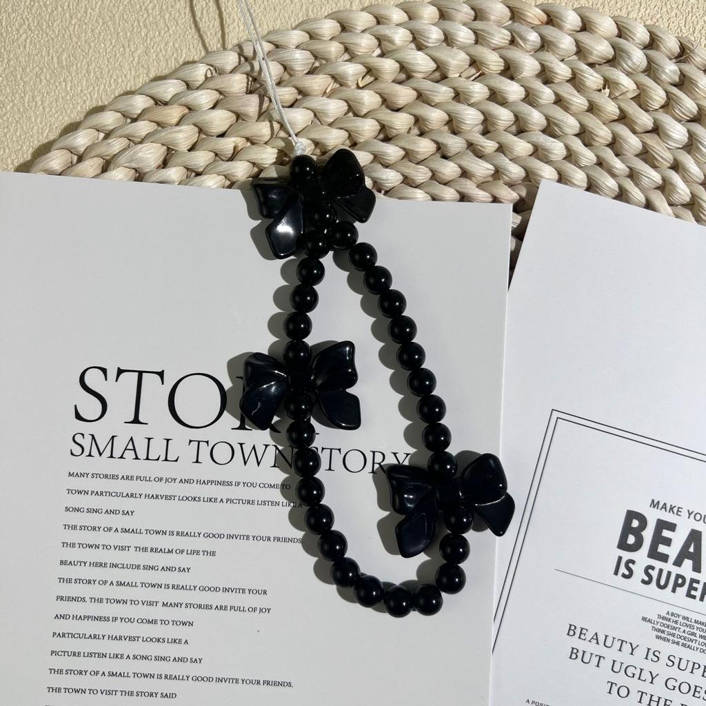 1Pc 3D Bowknot Phone Chain Acrylic Beaded Mobile Phone Pendant For Women Anti-Lost Phone Chain Hanging Jewelry Sweet Accessories