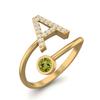 Capital A Initial Letter 3MM Round Peridot 925 Sterling Silver Gold Vermeil Women Adjustable Wedding Ring
