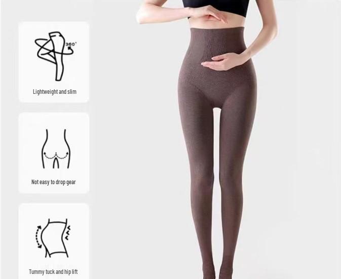 Women's Cashmere Base Layer Tights – High Waist, Thick Velvet, Warm Cotton Pantyhose with Vertical Stripes for Autumn/Winter
