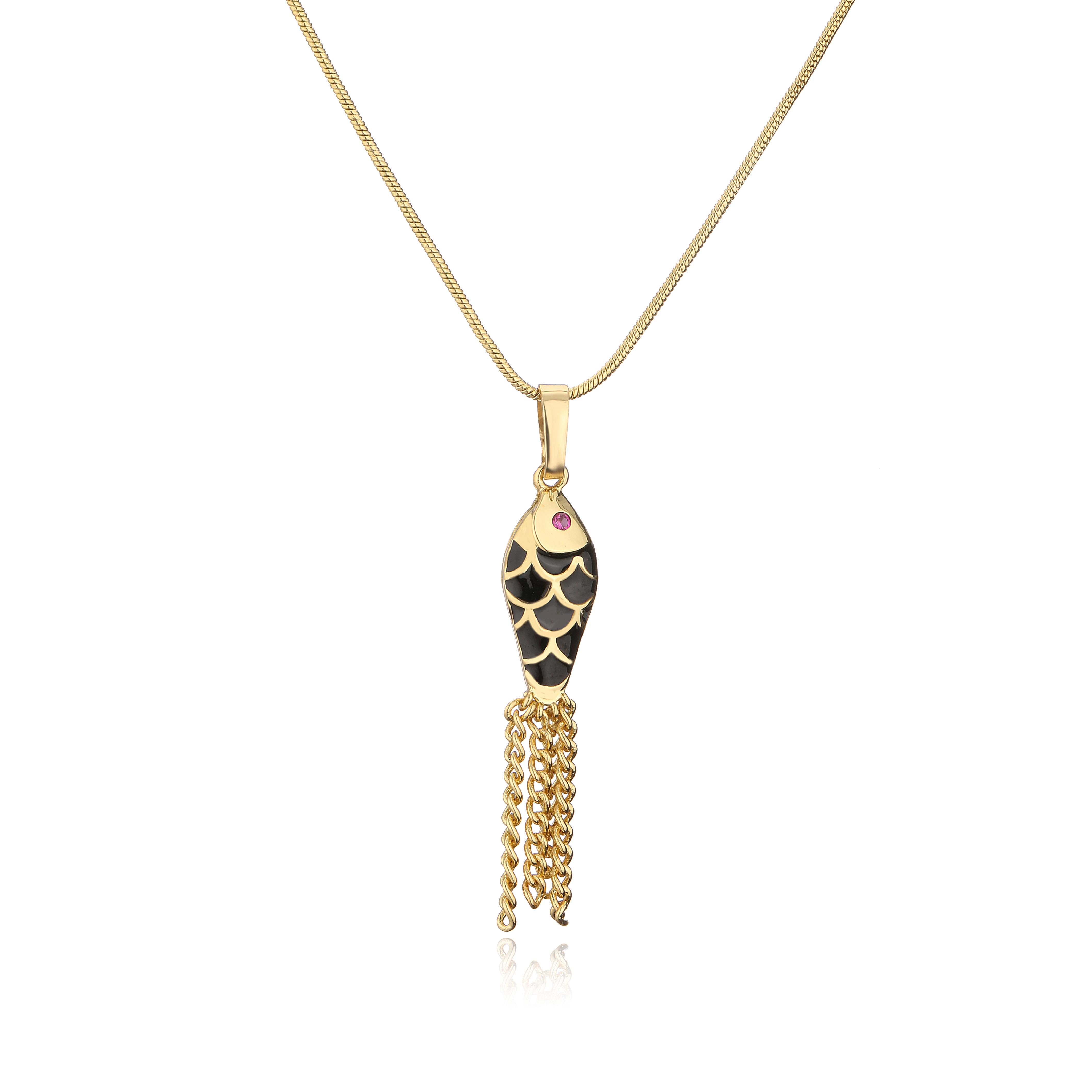 HECHENG,Enamel Fish Necklace Earrings Set,CZ Cooper 18KPlated Cyprinoid Koi Lucky Necklace Earrings for Women, Zircon Set 45cm