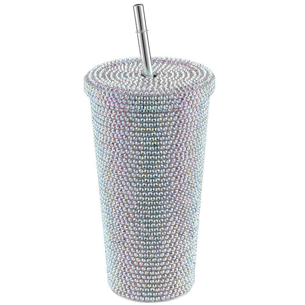 Rustless Steel Tube Cup Rhinestone Decoration Drinking Tumbler Rhinestone Decor Water Mug Party