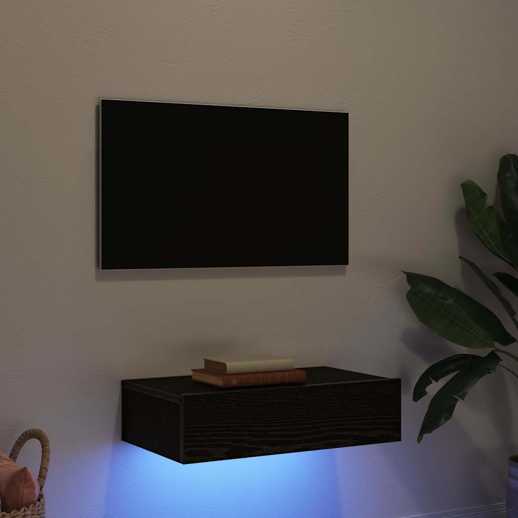 TV Cabinet with LED Lights Black Oak 60 X 35 X 15.5 Cm