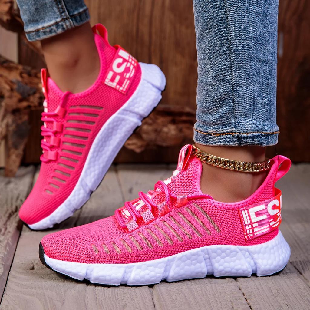 Shoes of Woman Ultra Breathable Trendy Knitted Mesh Lace Up Shoes Comfort Aesthetics Outings Walking Women's Casual Sneaker