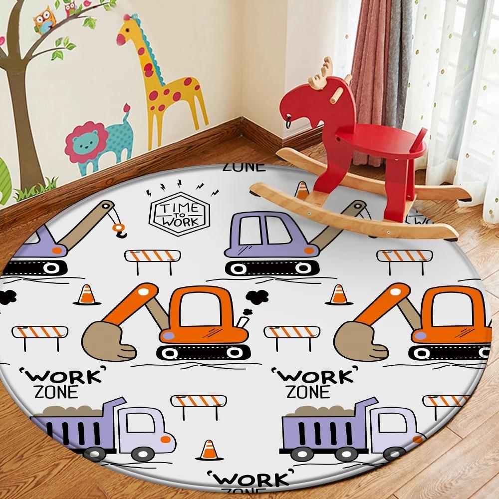 Children's Cartoon Comic Round Rug, Bedroom, Play Space, Flannel Animal Design Carpet, Infant Play Mat, Kids' Room Decor Mat