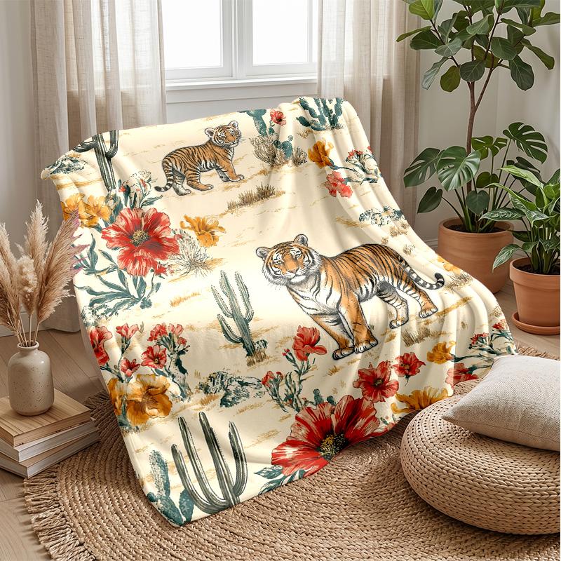 Cosmic Tiger Journey Blanket Personalized Name Flannel Blanket Soft Cozy Plush Throw for Sofa Bed Lightweight Home Decor