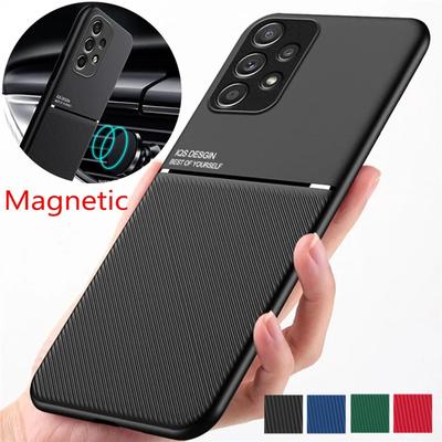 Luxusný protišmykový obal pre Samsung Galaxy A16 A15 A25 A35 A55 A05 A14 A34 A54 5G Kryt Vstavaný držiak do auta Magnetické Puzdro Coque