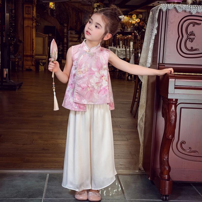 MIMIHELLO Girls' Chinese Style Summer Two-Piece Set