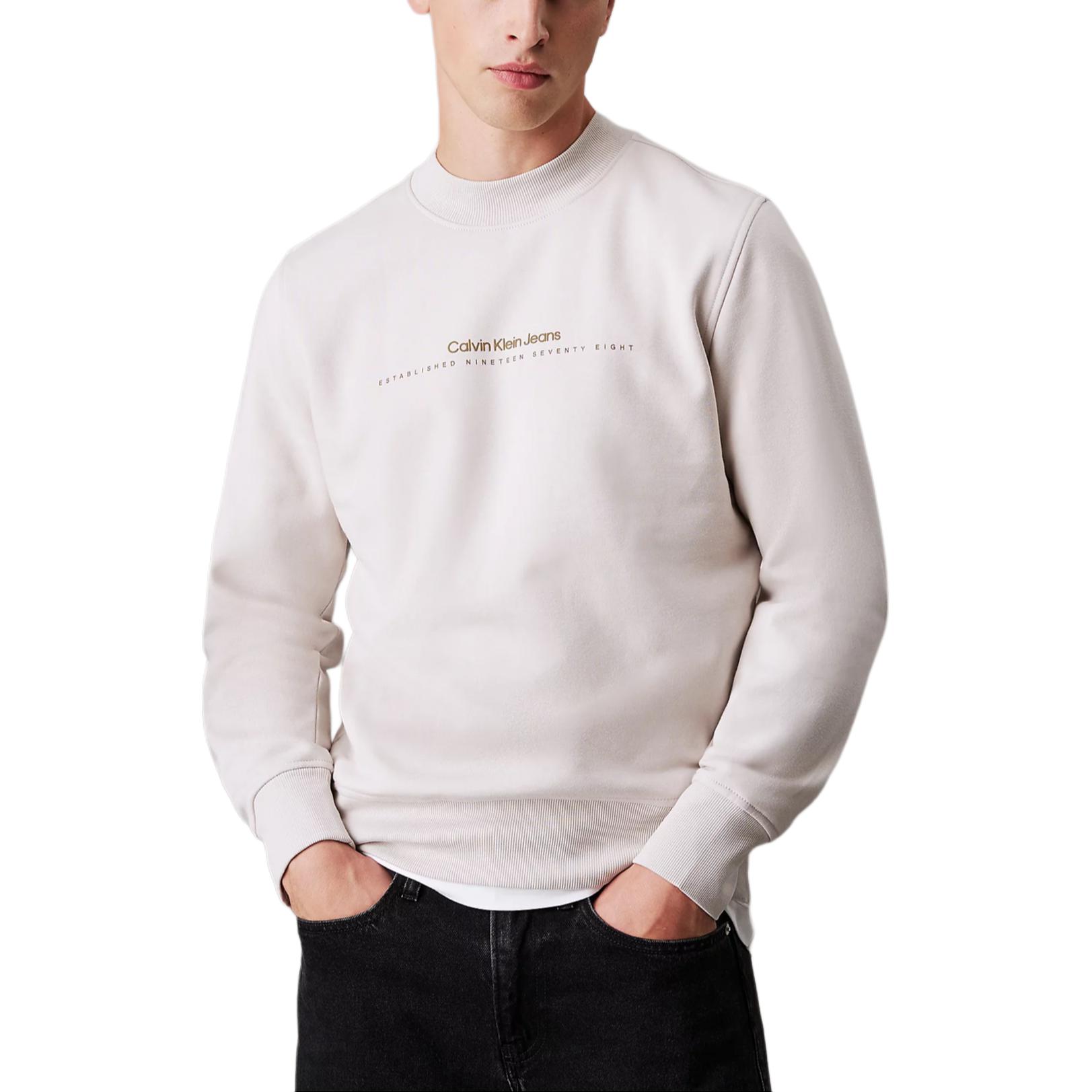 

Calvin Klein Letter Jacquard Comfortable Round Neck Simple Long Sleeve Sweatshirt Men sweatshirt Warm-Beige J30J327119-PDH L