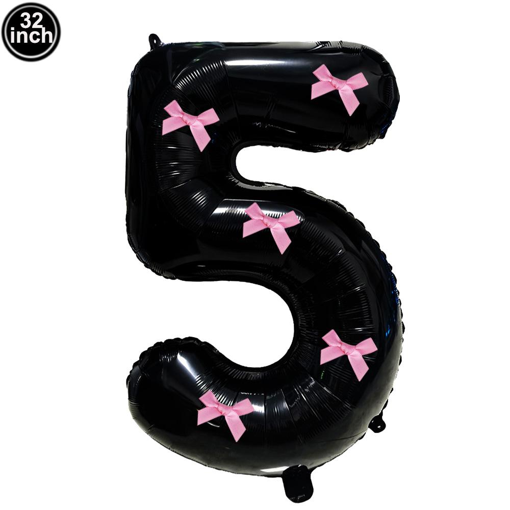 32inch Aluminum Film Black Bow Number Balloons Ribbon Bows Balloons for Birthday Decoration Supplies Anniversary Number Balloons