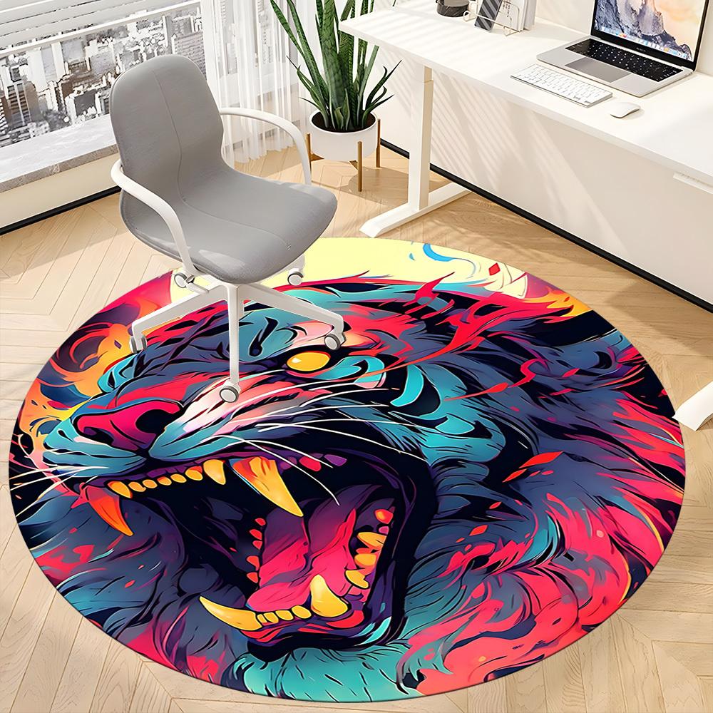 1pc Tiger Flames Office Round Area Rug, Under Office Chairs Bedroom Living Room Home Decor, Room Deco
