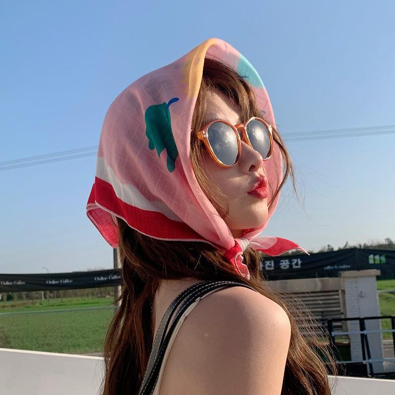 Eșarfă mică pătrată retro de țară, eșarfă artistică franțuzească din bumbac și in, eșarfă de cap pentru femei de primăvară și toamnă, vară, pentru umbră și protecție solară