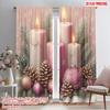 2pcs,2D Plane Printing Curtain Popular Christmas Candles Pine Cones Ornaments (3) Versatile 100% Polyester (without Rod) Outdoor