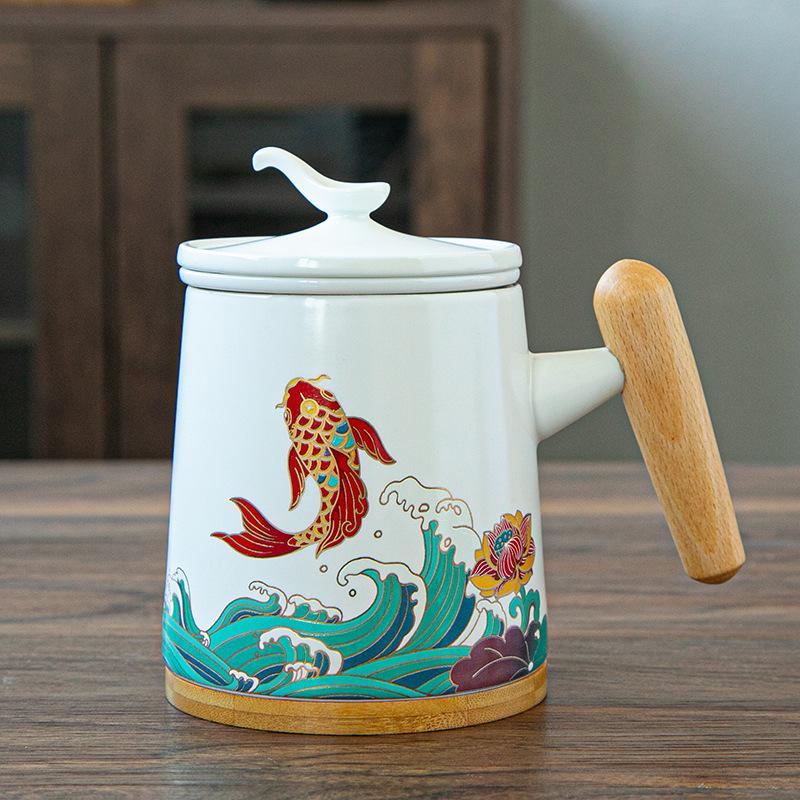 

999Silver-Plated Ceramic Personal Drinking Cup Tea-Water Separation Mug Office Reception Tea Cup Business Gift 301-400ml