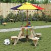 Vidaxl Picnic Table For 4 Children, Round, With Umbrella, Fir