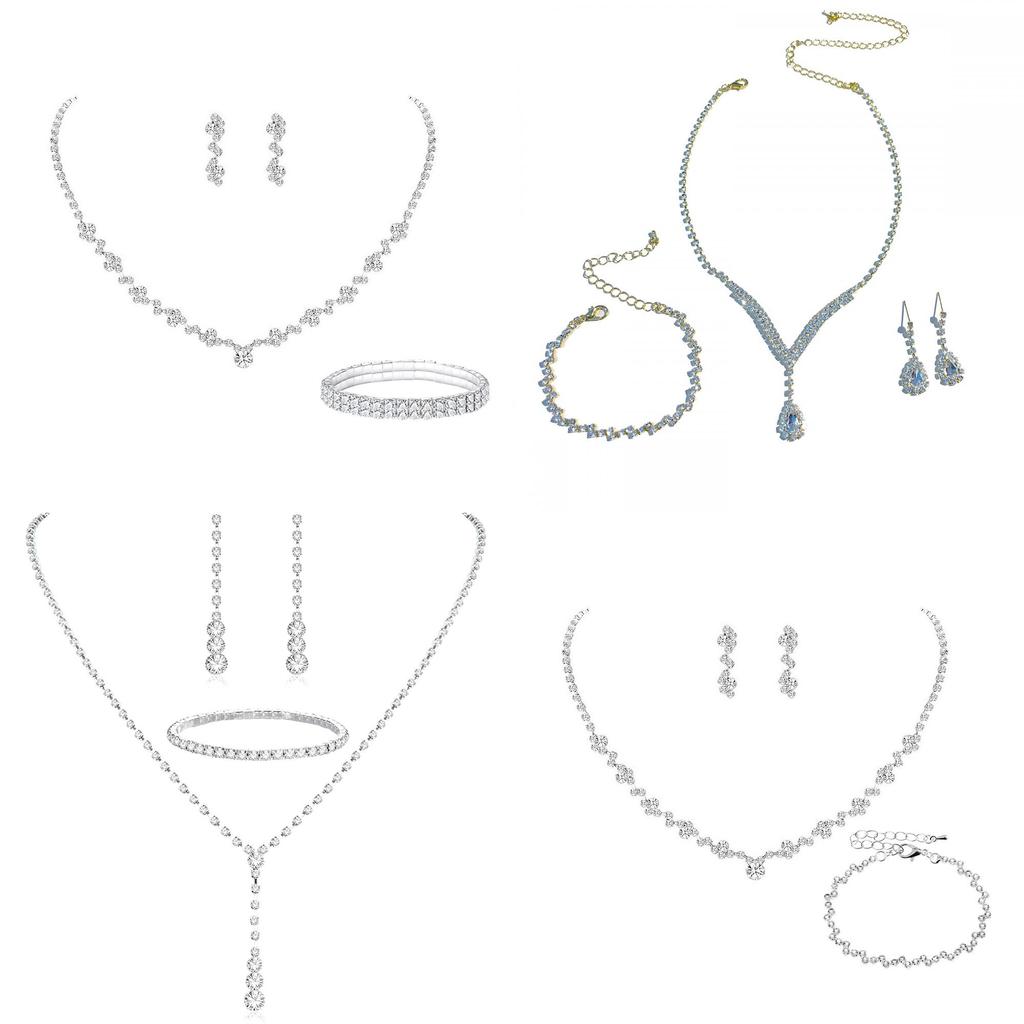 Bridal Party Jewelry Set With Zircon Water Drop Necklace Earrings And Bracelet For Weddings