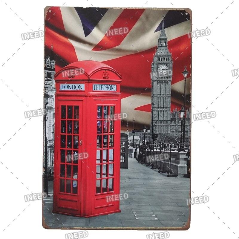 INEED Decor Vintage City Landscape Metal Tin Sign  New York London Italy  Retro Poster Travel Scenery Wall Art Stickers  Perf