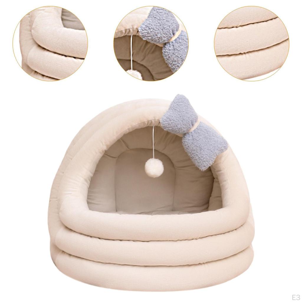 Cat Bed for Winter, Enclosed Nest with Play Ball and Butterfly, Non-Slip Design Small Medium
