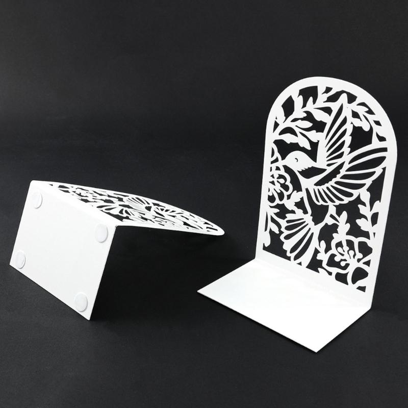 2Pcs Book Ends for Shelves Hollowed Bird Flower Metal Bookends Heavy Duty Book End Decorative Book Stoppers for Shelves