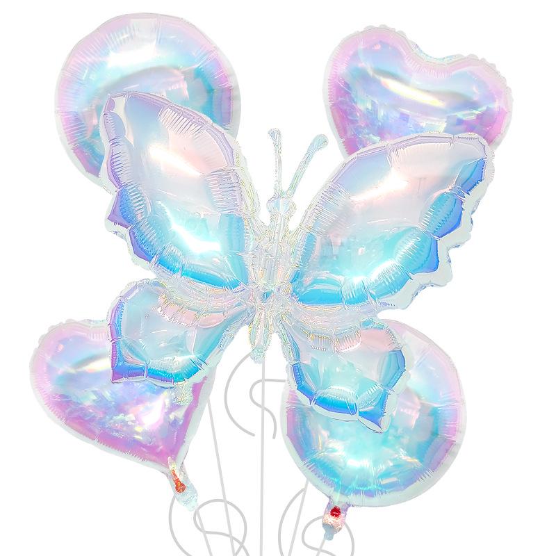 5-Piece Colorful Butterfly Balloon Set: Heart & Round Foil for Weddings & Birthdays