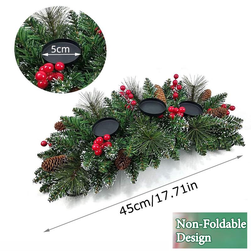 

1 шт. Металлические и пластиковые настольные центральные элементы Красные ягоды Классический с 3 подставками для столбовых свечей Праздничный рождественский подсвечник Рождество 45cm