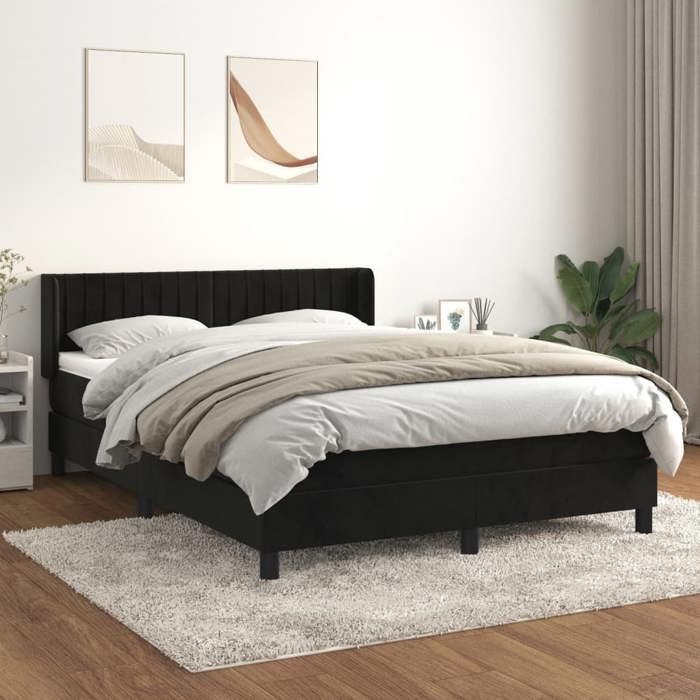 Lit avec matelas - Maison Exclusive - 140x190 cm - Velours Noir - Tête de lit réglable
