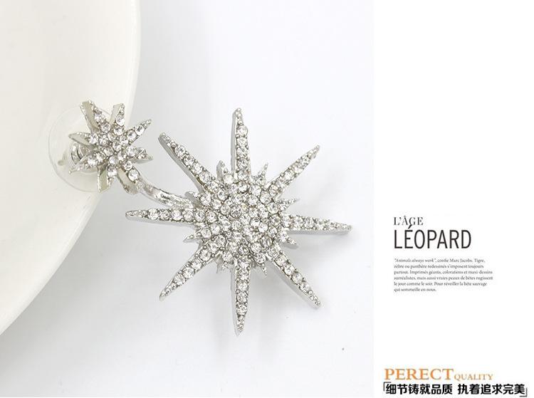 European and American Fashion New Jewelry, Diamond-encrusted Rear-hanging Snowflake Earrings, Guardian Accessories Hexagram Stud Earrings