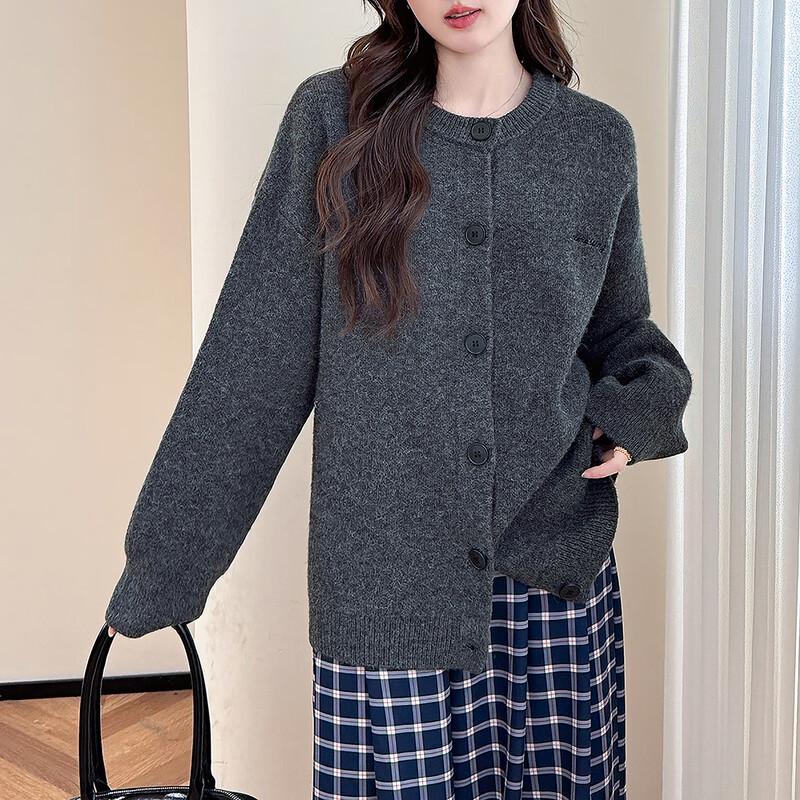 TonLion Women's Embroidered Round Neck Knit Cardigan