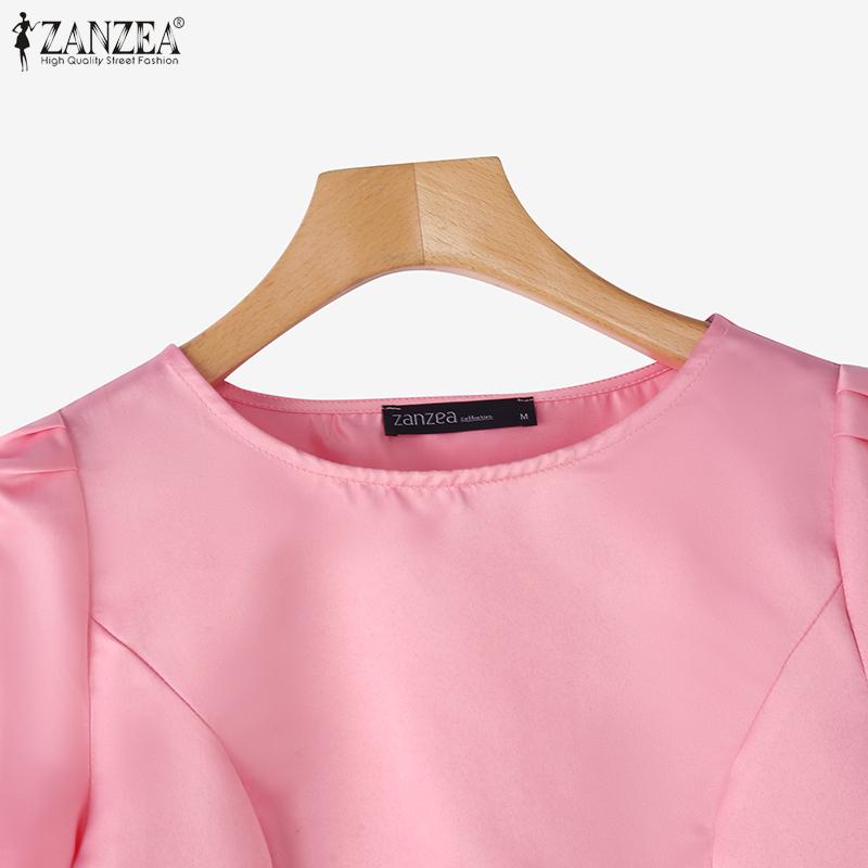 ZANZEA Damen Sommer Rundhals Lässig Kurzarm Einfarbig Bluse