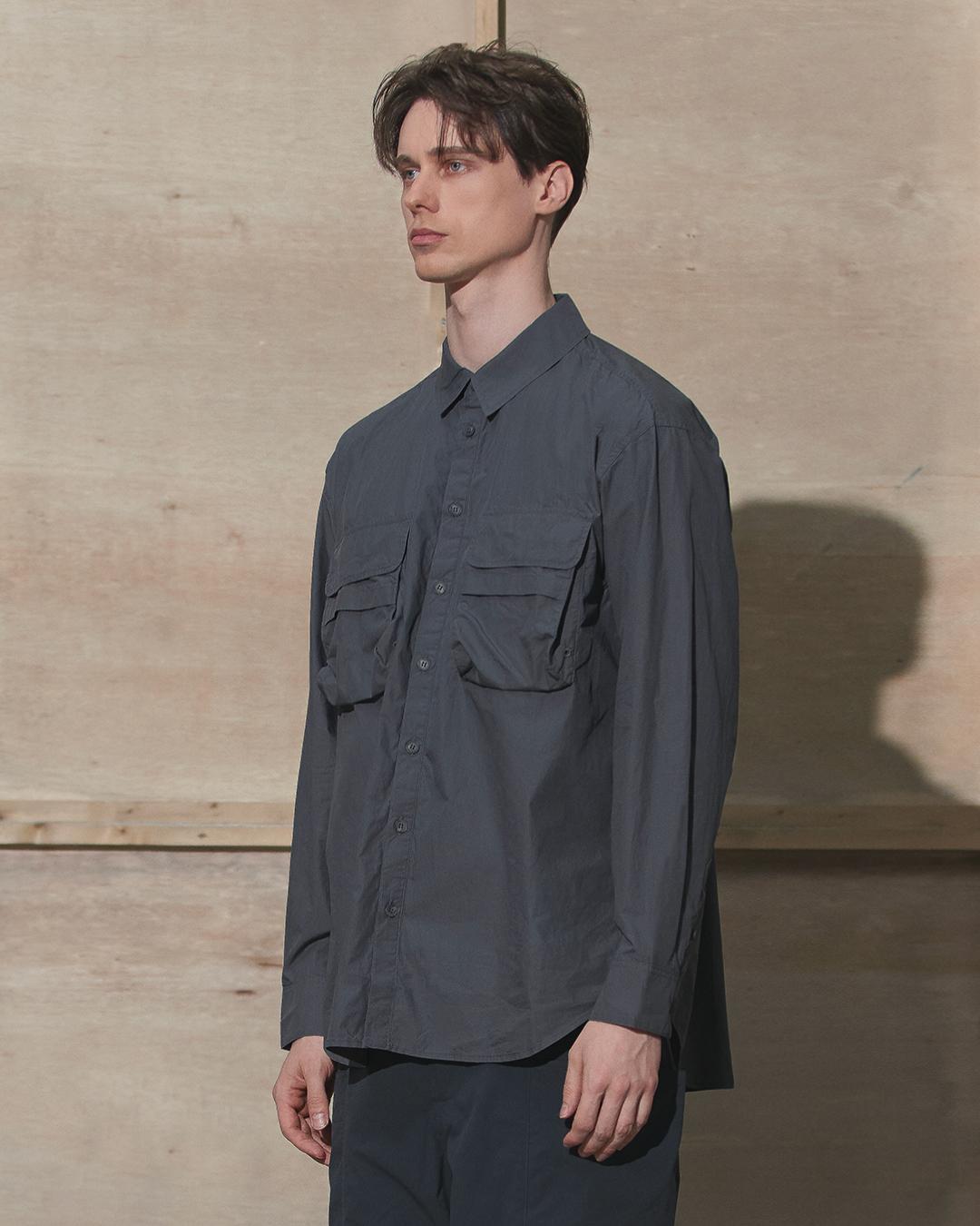 Huton Loose Multi-Pocket Shirt Charcoal Supima Medium