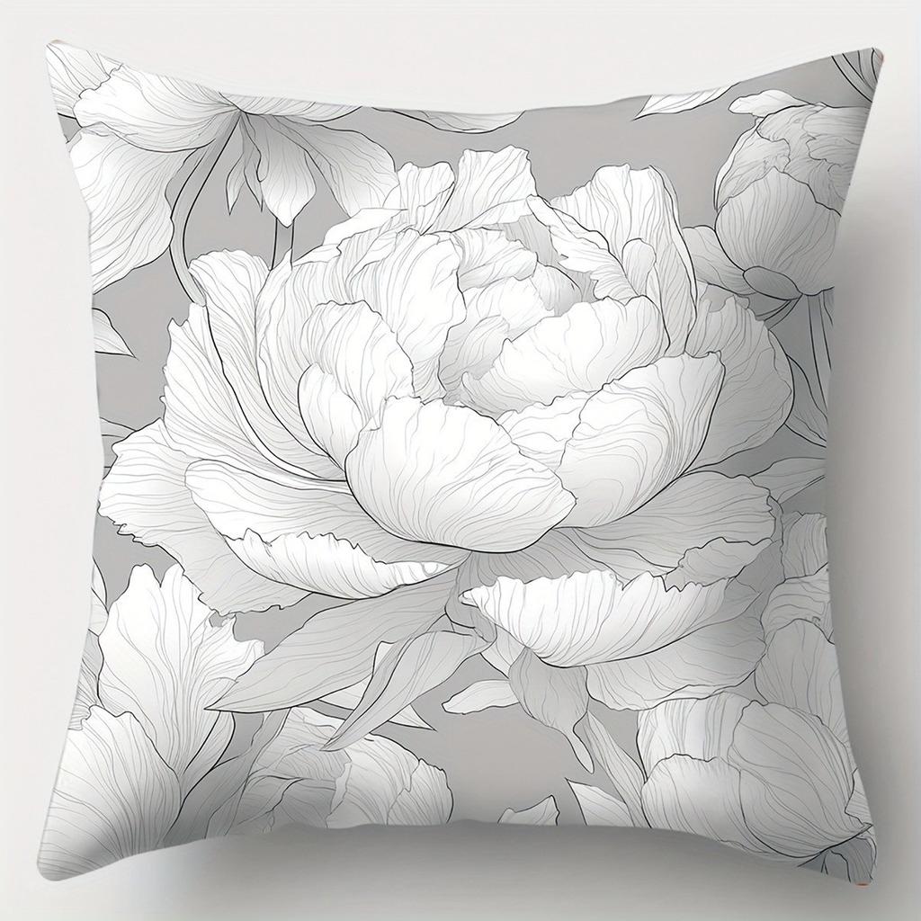 Peony  Butterfly Floral Pattern Pillowcase Pattern Cushion Cover Suitable For Sofa Bedroom Car Pillow Cover