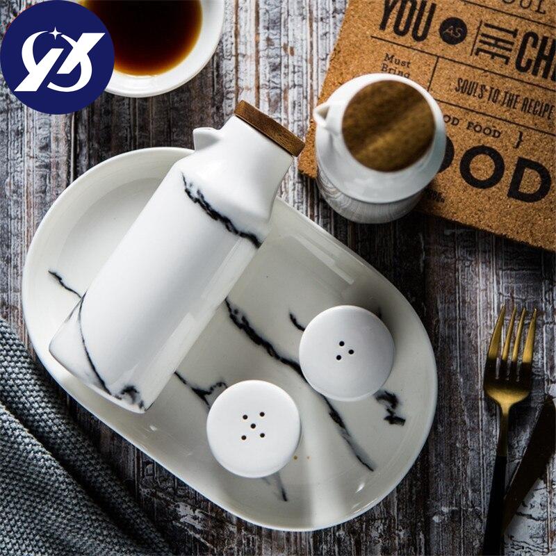 Keramická sada lahví na sůl a pepř na olej Mramorový vzor Olivy Sojové koření Láhve na ocet Svatební lahůdky Kuchyňské nástroje