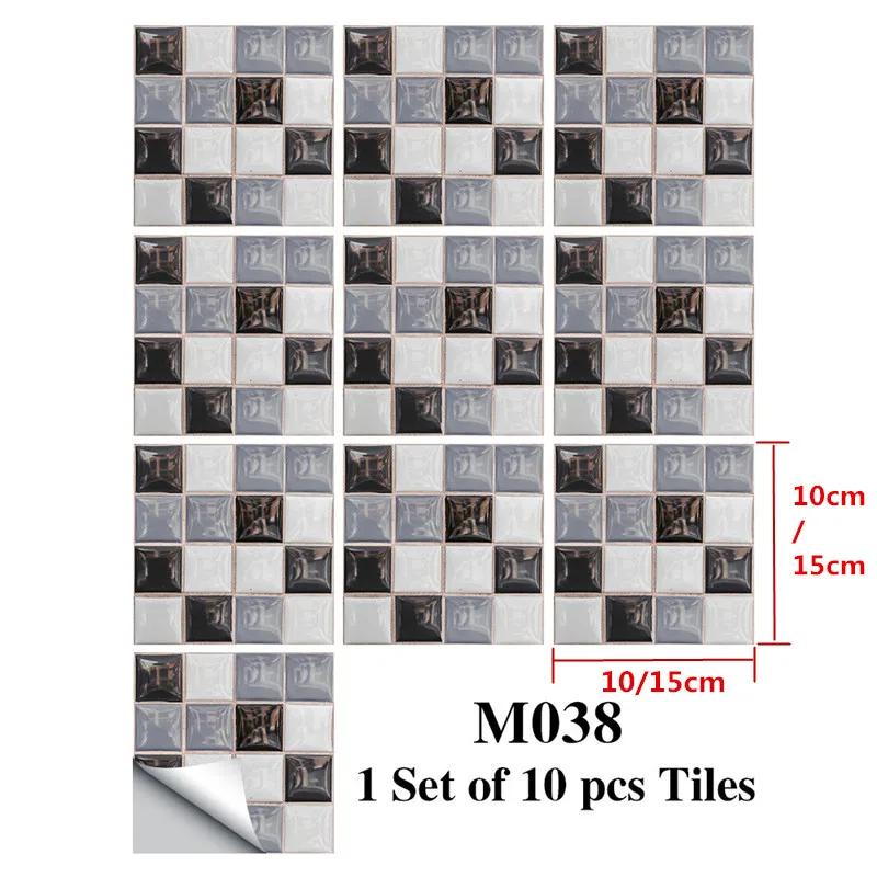 10PCS Mosaic Style Tile Simulation Stickers Self-adhesive Kitchen Waterproof PVC Wall Stickers Living Room Bathroom Decoration