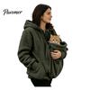 Hands Free Dog Holder Pet Pouch Zip-up Hoodie for Women, Cat Carrying Pocket Hooded Kangaroo Sweatshirt Sweatshirt, Winter Warm Fleece Long