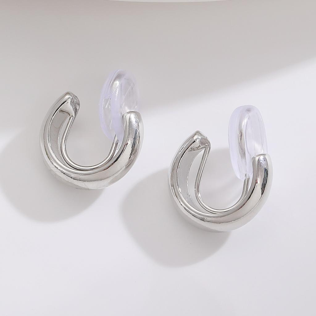 Thick Smooth Open Huggie Hoop Earrings Gold Tone Minimalist Everyday Fashion Earrings for Women