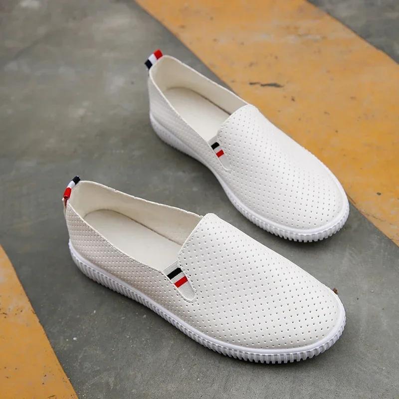 White Flats Cut-Out Woman Loafers Leather Slip On Shoes Low Heels Casual Shoes Espadrilles Ladies Shoes Women Sneakers