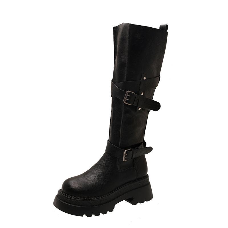 Thick-soled Brown Western Jeans Tube Boots Heightening Boots High Boots Season Knight Boots