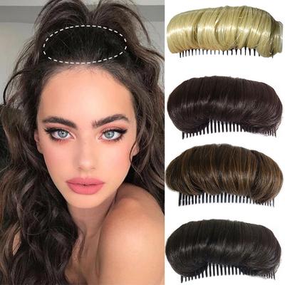 1 Stück unsichtbares, flauschiges Haarpolster für Damen, Kissen, stabil, bequem, Hochtemperaturfaser-Einsatz, Kamm, Haar-Styling-Tools, Kaffeefarbe