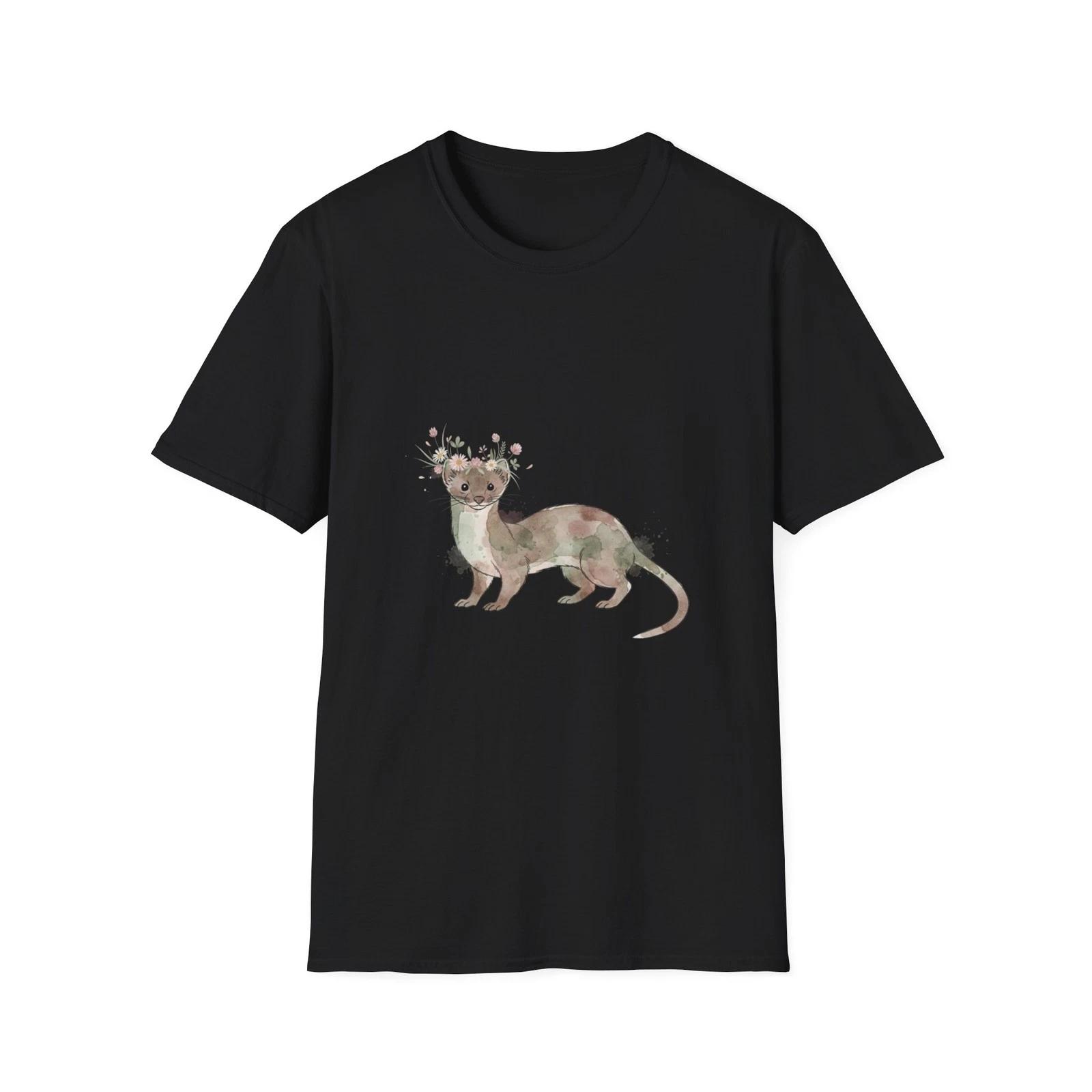 

Weasel Flower Crown Watercolor Black Tee Nature Aesthetic Graphic T-Shirt XL