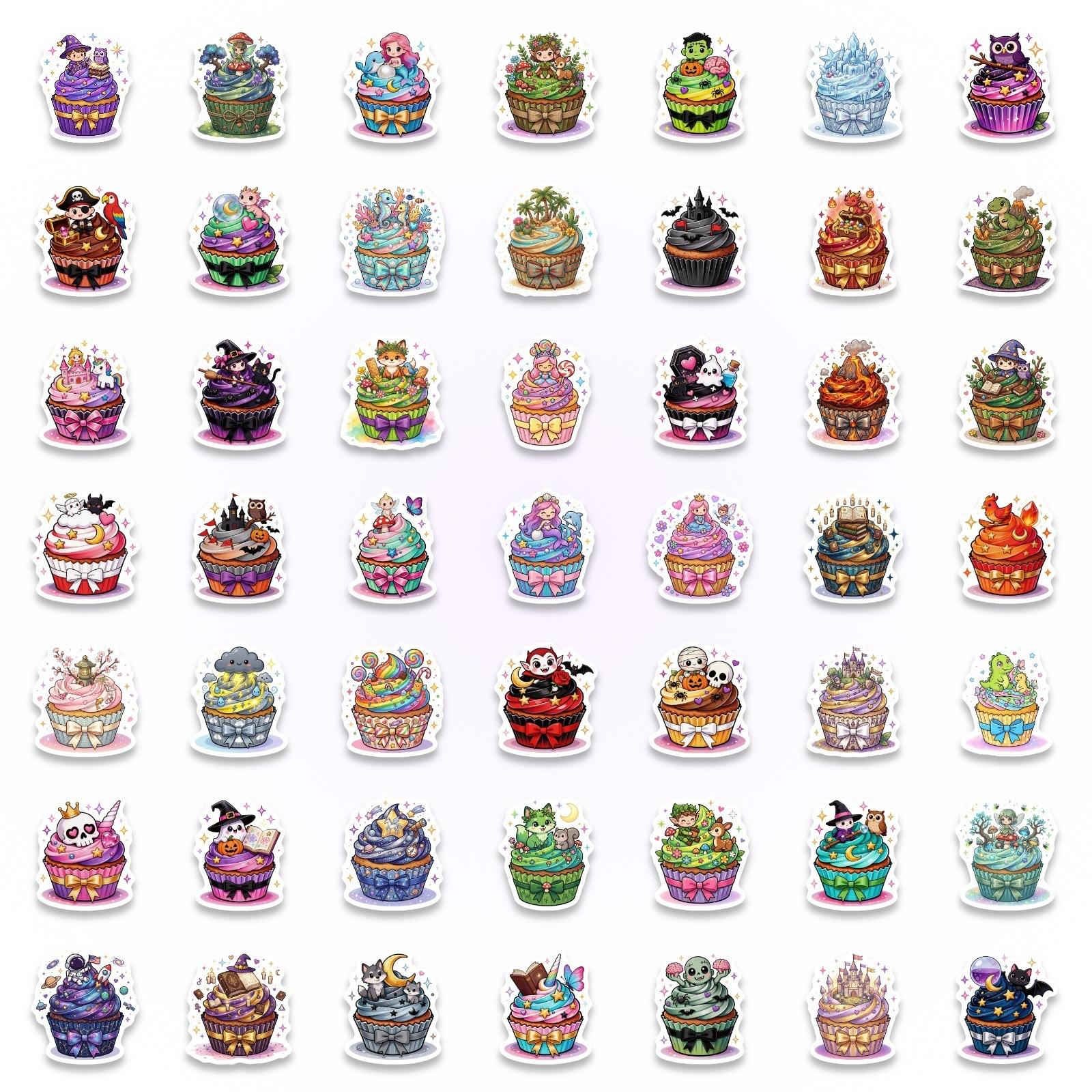 

50 Pcs Cartoon Magic Cake Stickers, No Repeat Waterproof Decals for Phone Stationery Box Lunch Box Skate Helmet Suitcase Desk