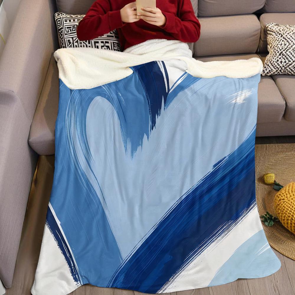 Indigo Brush Heart Flannel Blanket Warm Soft Halloween Christmas Couch Warm Cozy Decorative Decor Gift for All Season