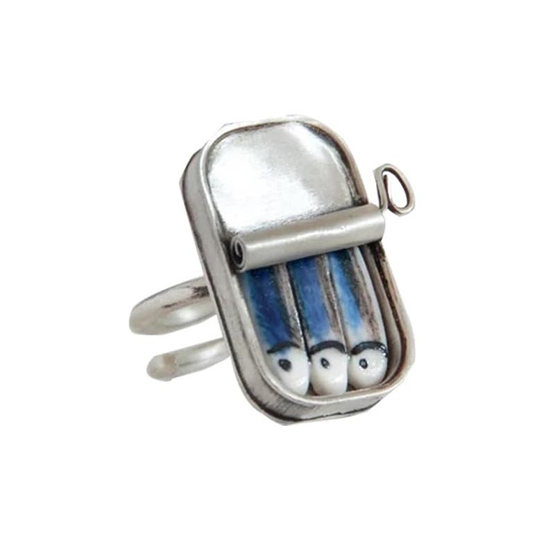 Canned Sardines Adjustable Ring/Necklace Fun Ring Alloy Of Sardines Ring Gift Quirky Ring Necklace Ornament,Tin Of Sardines