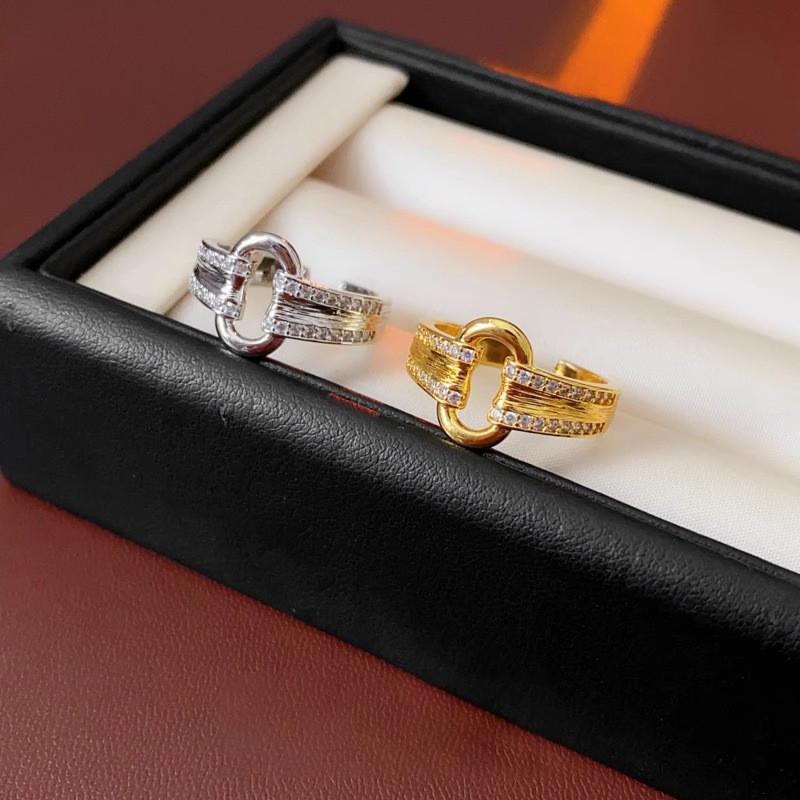 Stylish Open-ended Copper Ring With Zirconia Oval For Women Sophisticated Design