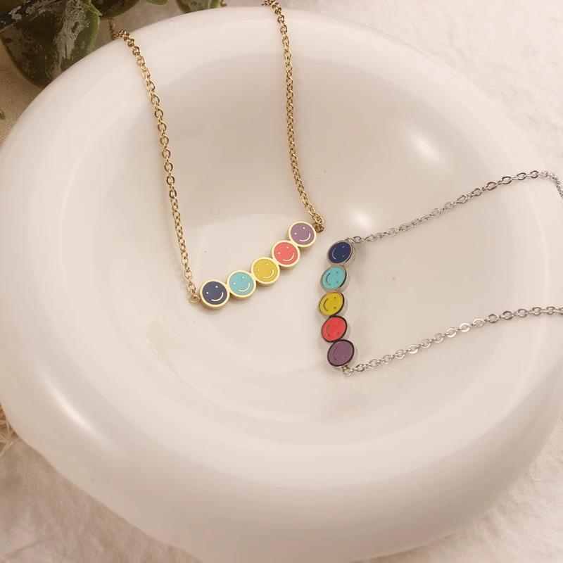 Colorful Titanium Steel Smiley Face Necklace – Simple, Cute, High-End Accessory