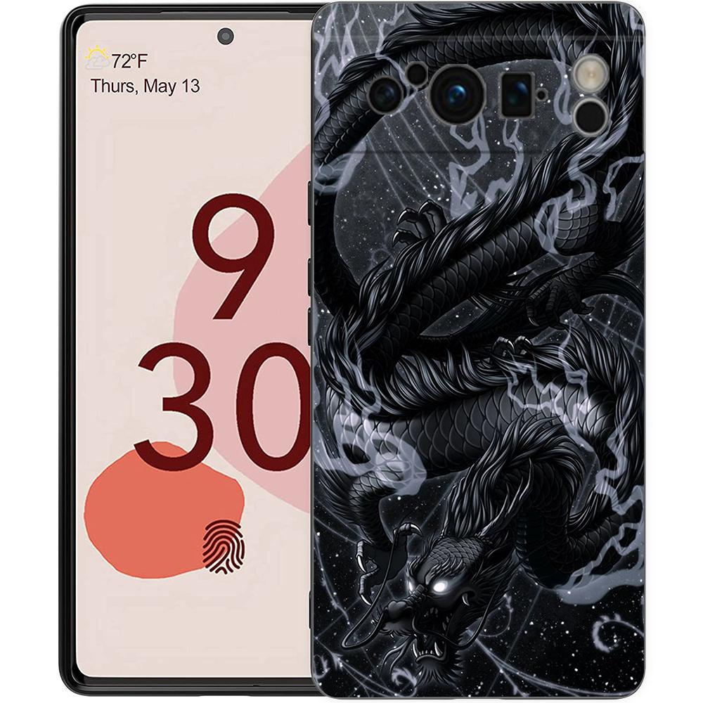 Phone Case For Google Pixel 8 7 6 Pro 8A 7A 6A TPU Shell Soft Silicone Shockproof Black Cover Illusory Color Chinese Dragon