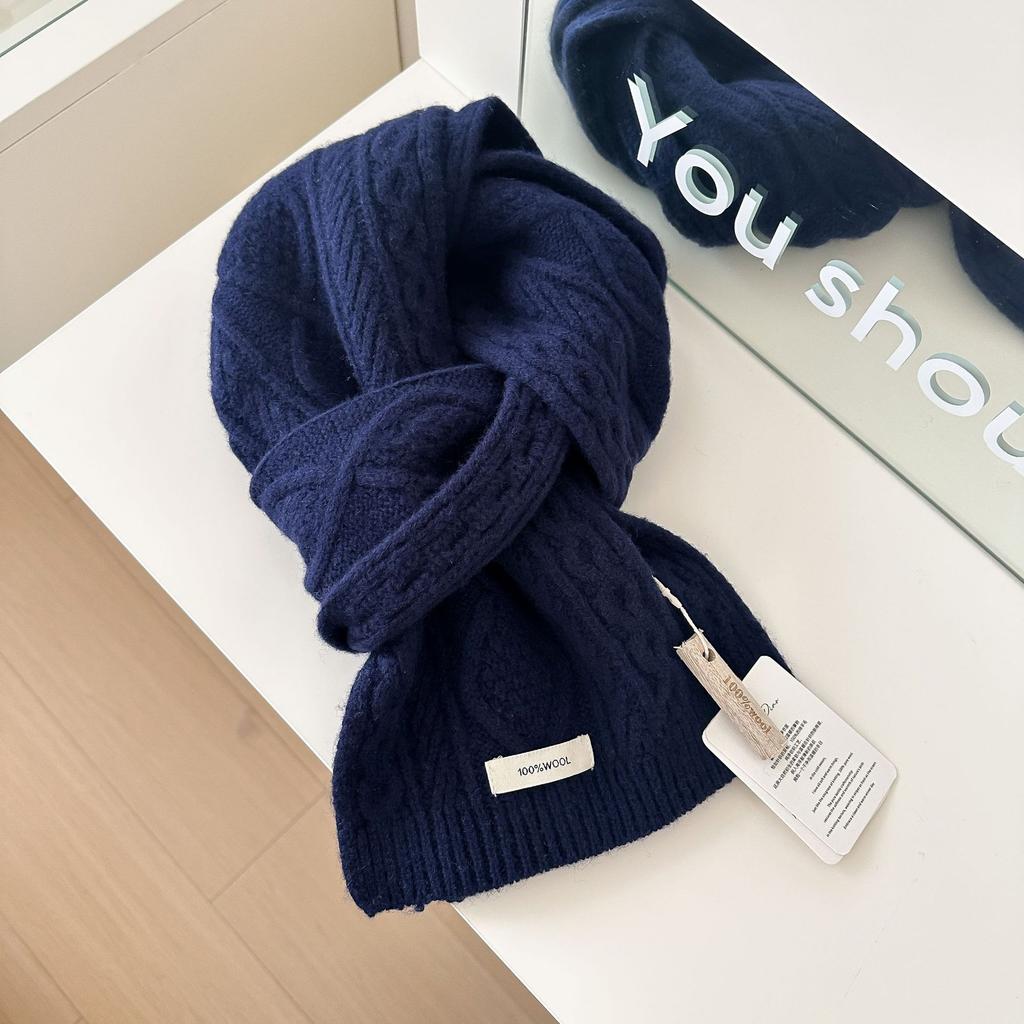 ins wind 111 pure knitted twist scarf women's winter day Korean versatile warm student solid color scarf