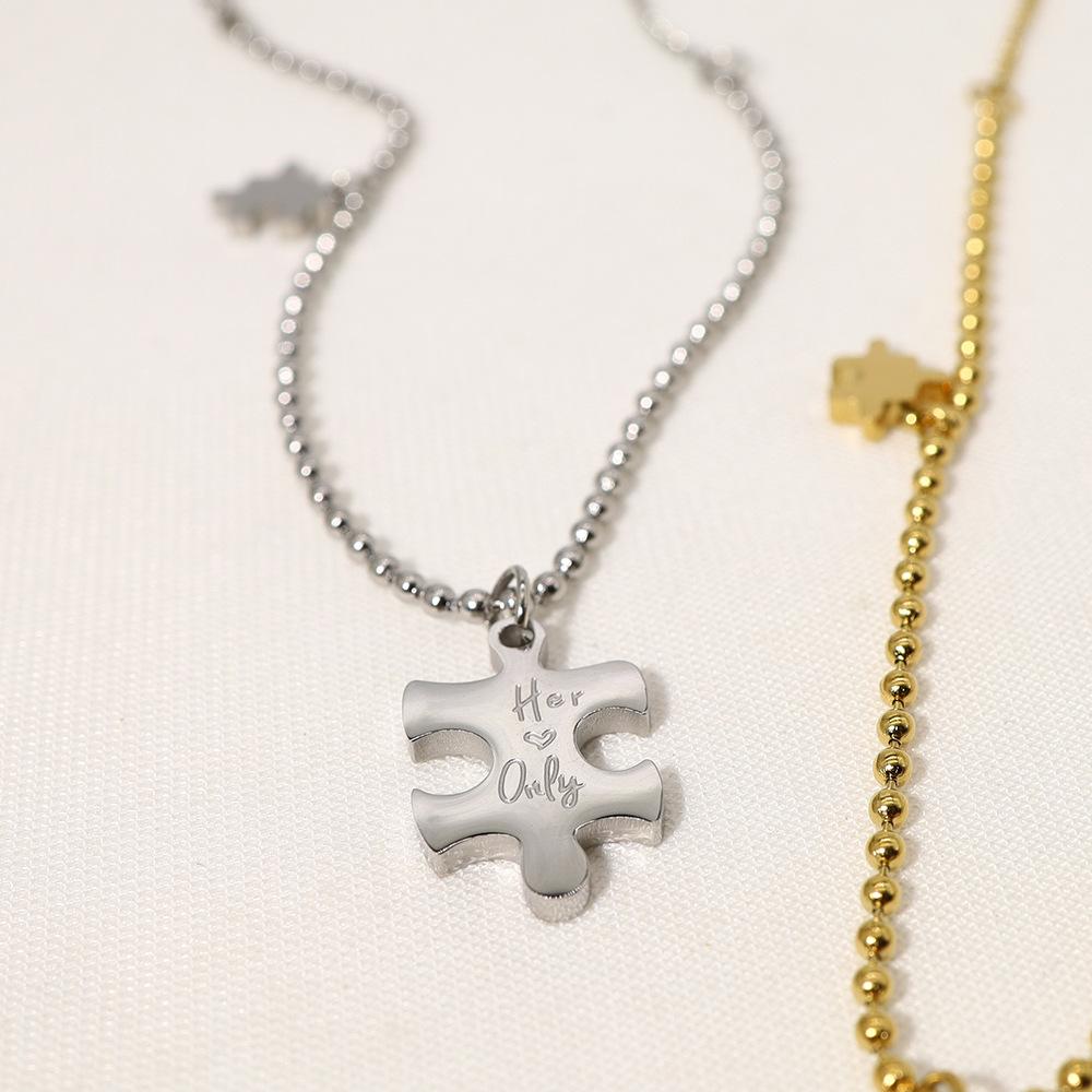 Trend zum täglichen Pendeln, Edelstahl, kreativer Puzzle-Anhänger, Schlüsselbeinkette, vielseitige Halskette aus Titanstahl, verblasst nicht