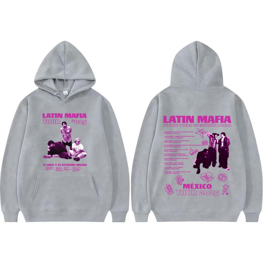 Rock Band Latin Mafia Te Odio Poero Te Extrano Mucho Mexico Tour 2025 Merch Hoodie Men Clothing Gothic Street Hooded Sweatshirts