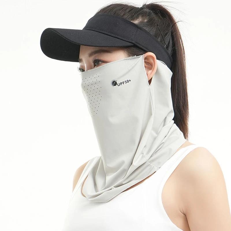 Summer Outdoor Breathable Women Ice Silk Veil Uv Protection Face Neck Cover Hanging Ear Sunscreen Face Cover for Fishing Cycling