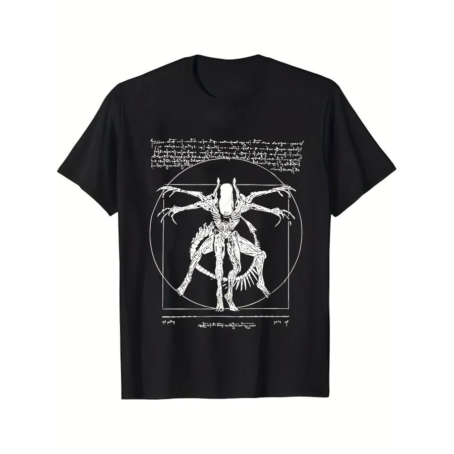 

Men S Trendy Alien Technology T Shirt Black Crew Neck Short Sleeve Casual Tee with Intricate Geometric Design Soft Knit XXXXXL чорний
