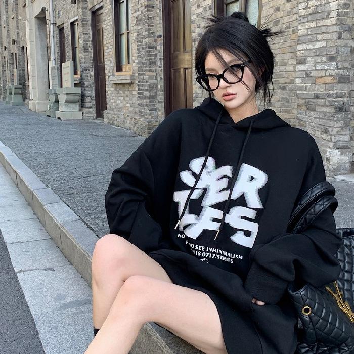 

New ins letter-printed hooded sweater for men and women, Korean version of simple lazy style velvet jacket 3XL